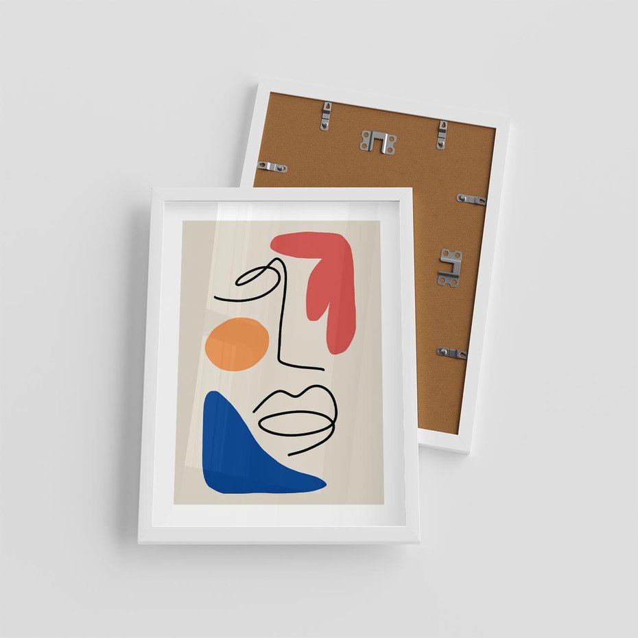 Plakat w ramie 30x40 - Rozbijające Granice Kształtów - abstrakcyjny obraz, przypomina twarz - rama biała