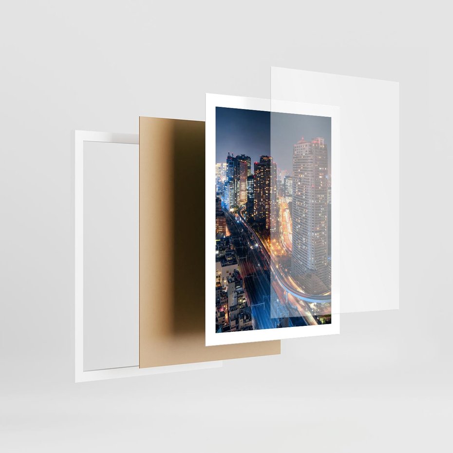 Plakat w ramie 50x70 - Miasto nocą z wieżowcami w tle - miasto, nocą - rama biała