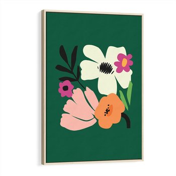 Obraz w ramie 80x120 - Rozbijające Echa - abstrakcyjne kwiaty, zielone tło - rama drewno