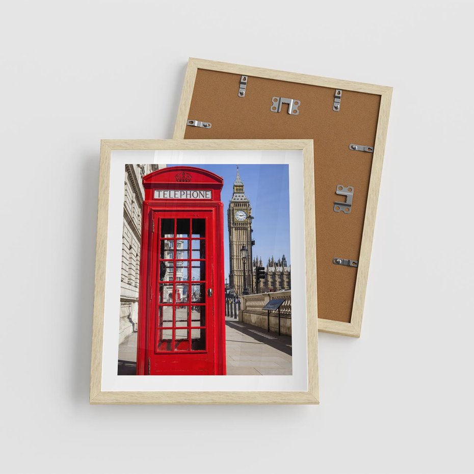 Plakat w ramie 40x50 - Ikoniczna budka telefoniczna w Londynie - budka, telefoniczna - rama drewno