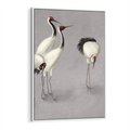 Obraz w ramie 50x70 - Spojrzenie wstecz w pędzlu - szkic rysunek, japońskie żurawie - rama biała