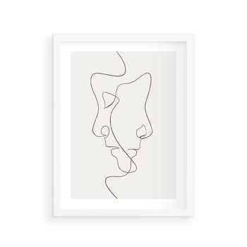 Plakat w ramie 30x40 - Jedna Linia, Dwie Twarze - minimalistyczny plakat, dwie twarze - rama biała
