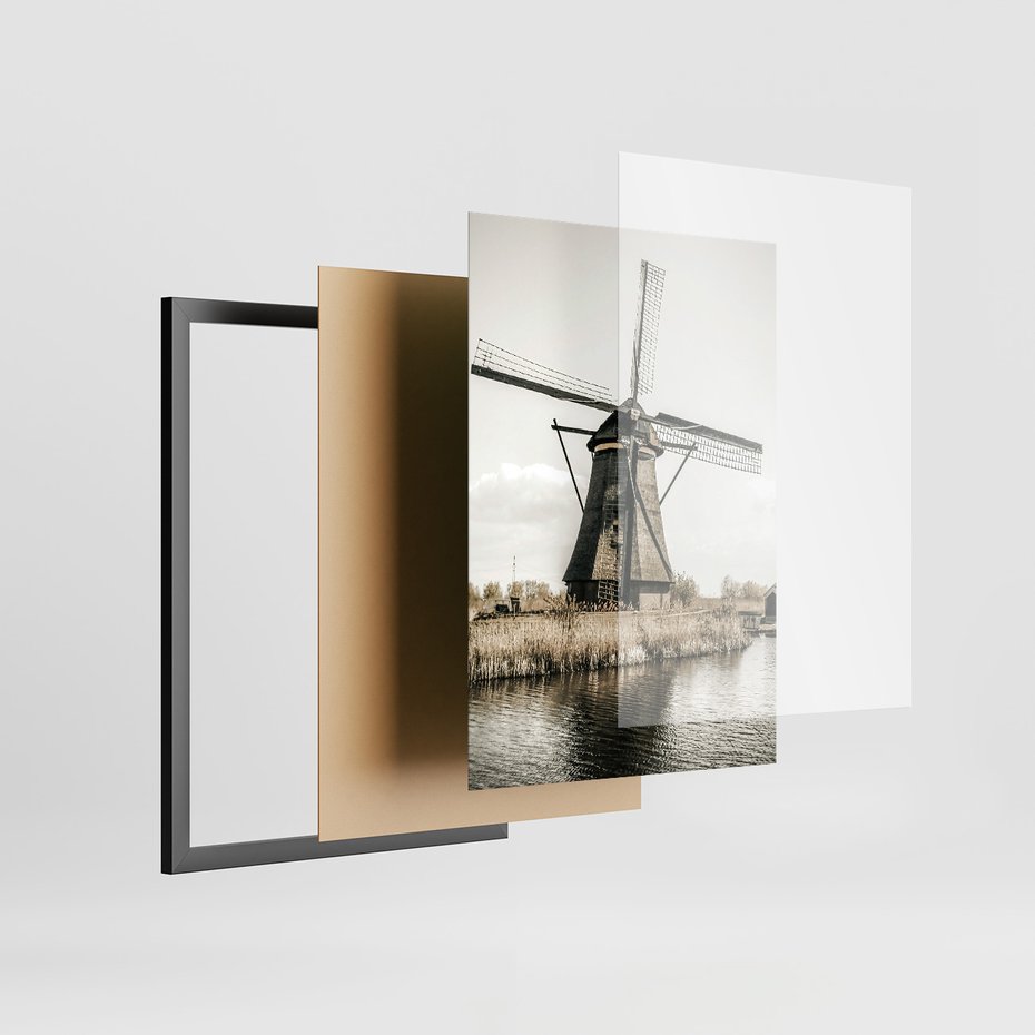 Zestaw obrazy w ramie 40x50 galeria - Wiatraki, domki, pola, łąki - rama czarna