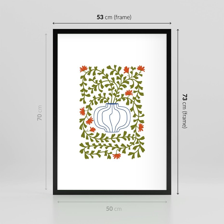 Plakat w ramie 50x70 - Wewnętrzne Fale - kwiaty w wazonie, minimalizm - rama czarna