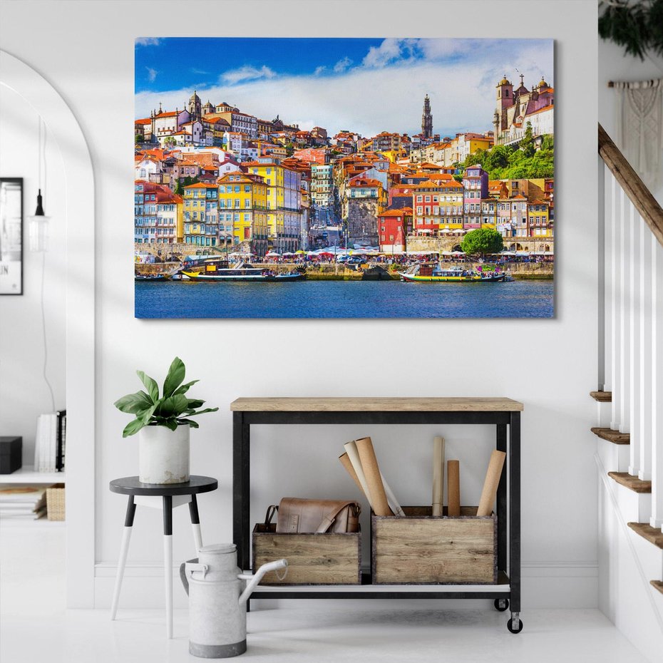 Obraz na płótnie 70x50 - Kolorowa Przystań - nadmorskie miasto, kolorowe budynki