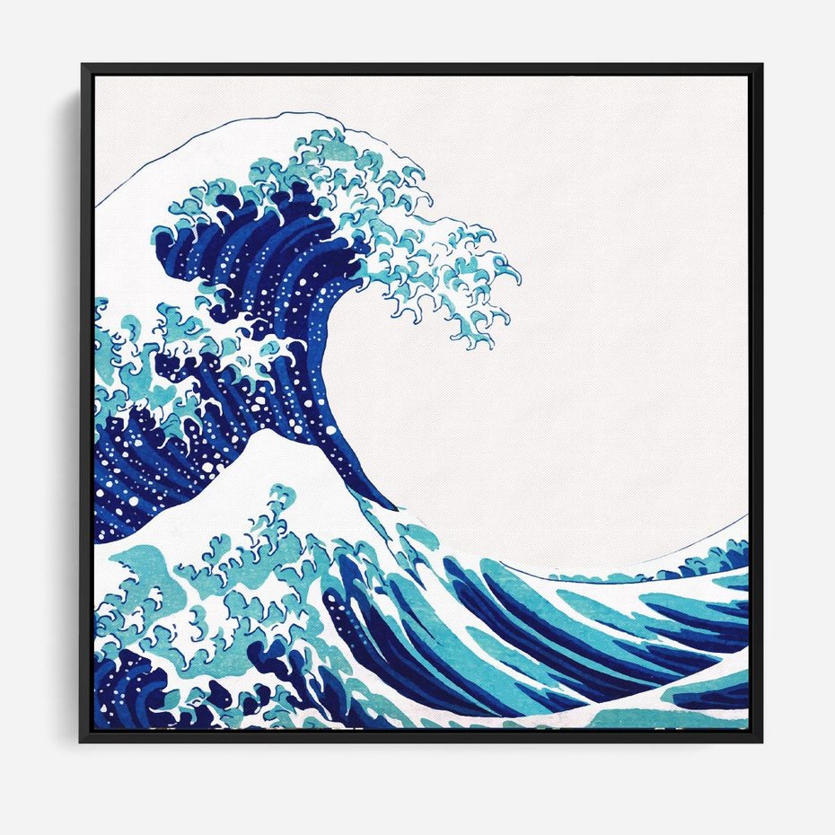 Obraz w ramie 50x50 - Fala Japandi - wielka fala w Kaganawie, obraz Hokusai - rama czarna