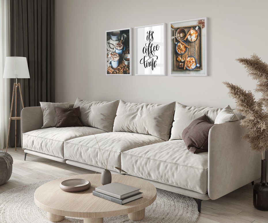 Zestaw obrazy w ramie 50x70 galeria - Kawa, napis, pozytywny, cytat - rama biała