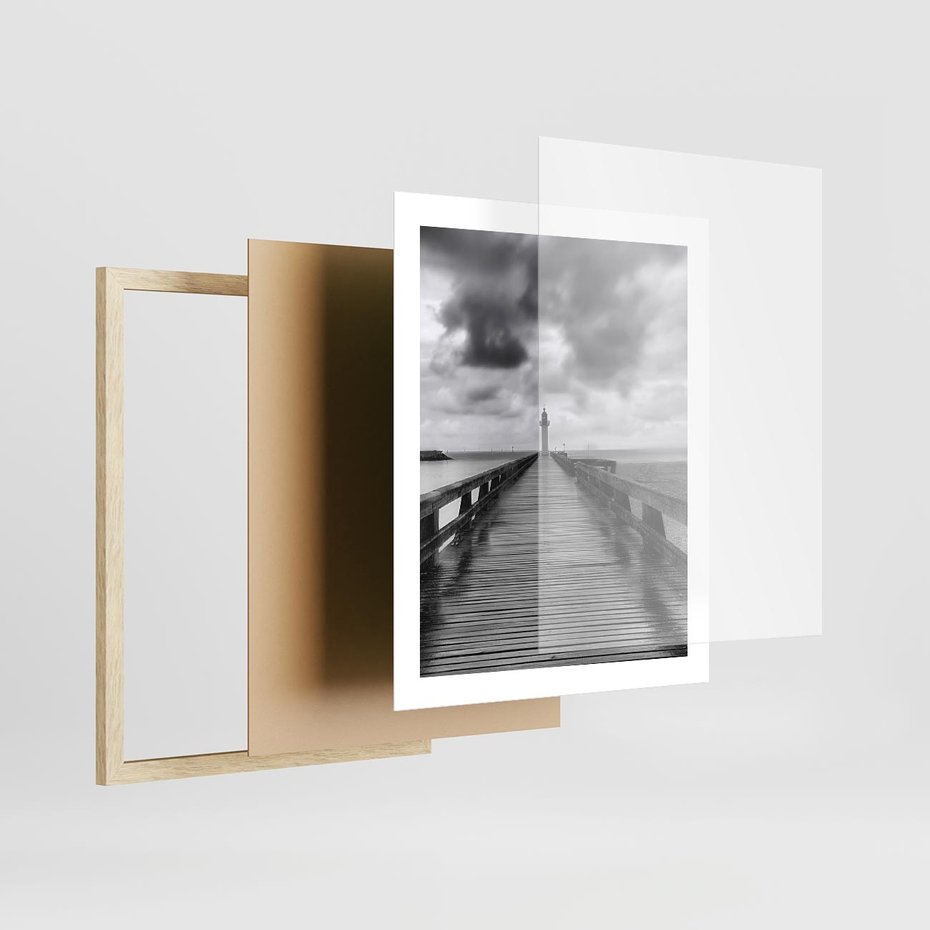 Plakat w ramie 40x50 - Romantyczny pomost z latarnią - pomost, latarnia - rama drewno