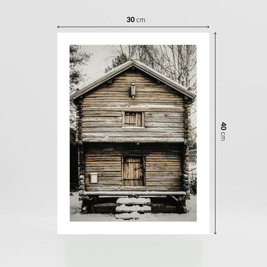 Plakat bez ramy 30x40 - Stary Drewniany Dom w Śniegu - stary drewniany dom, zima