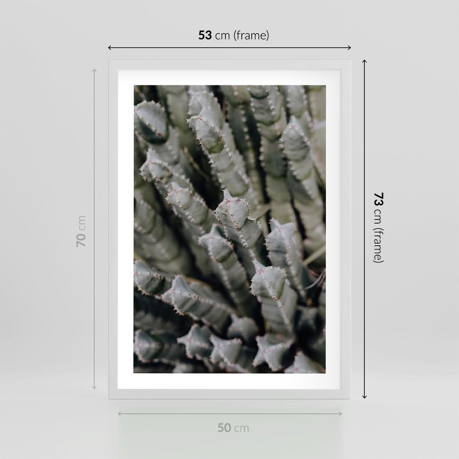 Plakat w ramie 50x70 - Boho kaktusy na pustyni - kaktusy, pustynia - rama biała