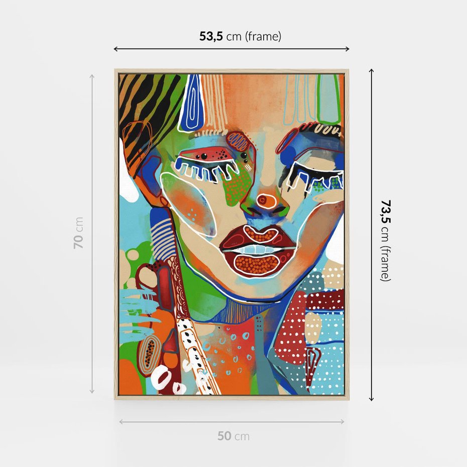 Obraz w ramie 50x70 - Kolorowe Formy - abstrakcyjny portret kobiety, twarz - rama drewno