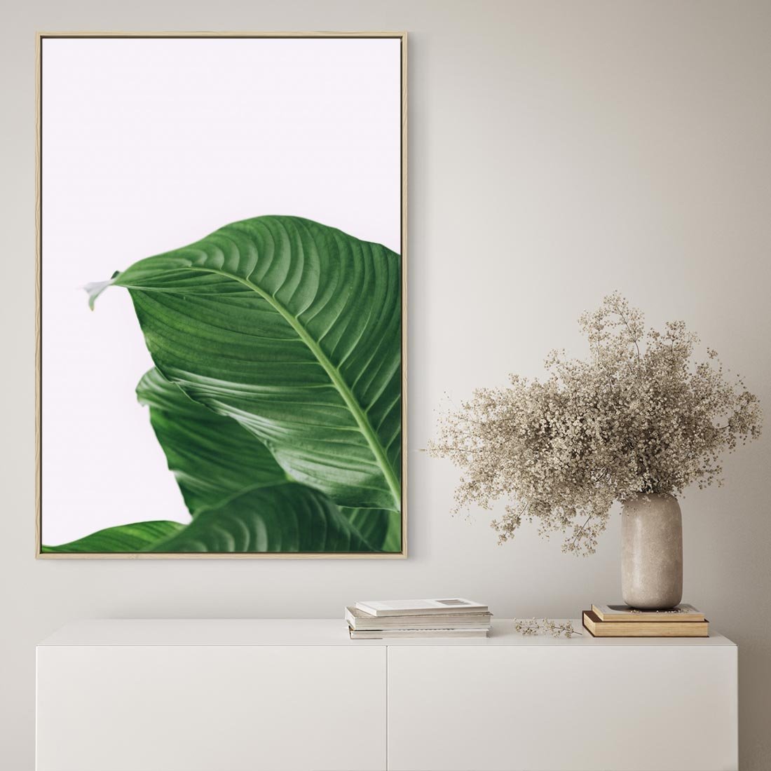 Obraz w ramie 50x70 - Zielone liście monstery - liście, monstera - rama drewno