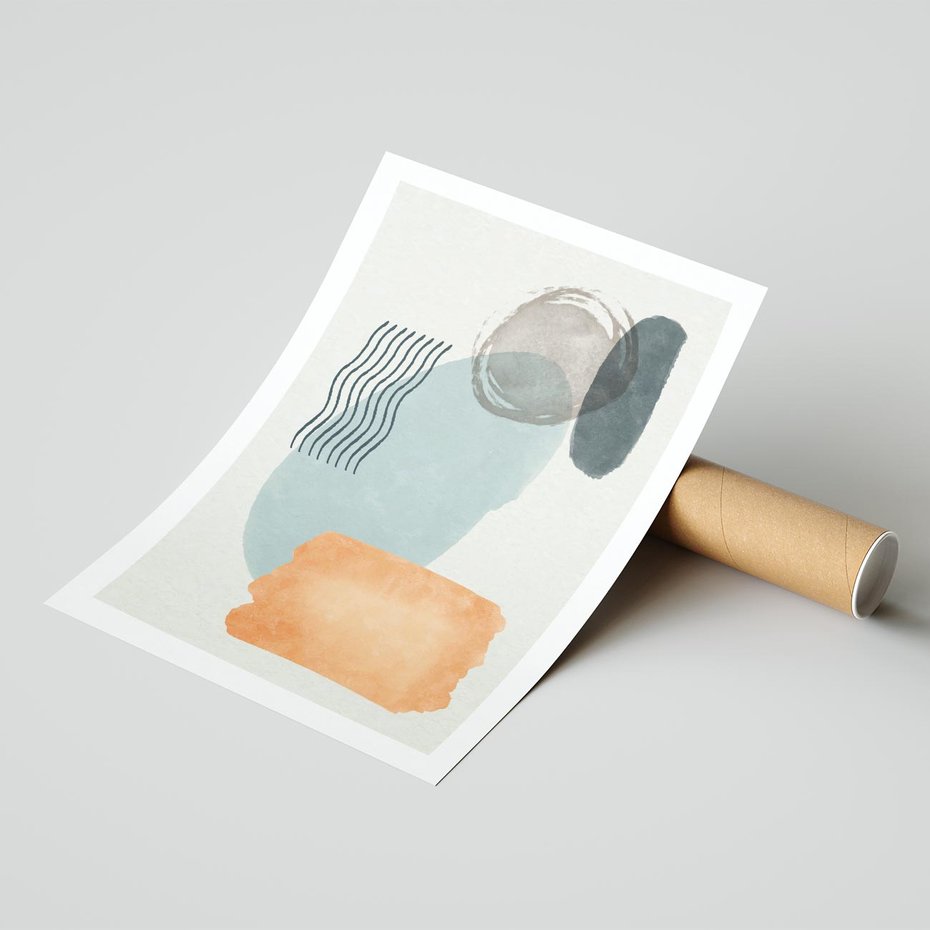 Plakat bez ramy 21x30 - Kształtujące Plamy - geometryczne elementy, stonowane ziemiste kolory