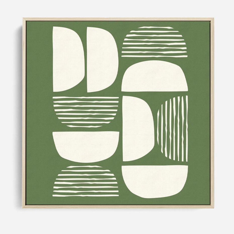 Obraz w ramie 80x80 - Migotliwe Formy - geometryczne boho kształty na brązowym, oliwkowym tle - rama drewno