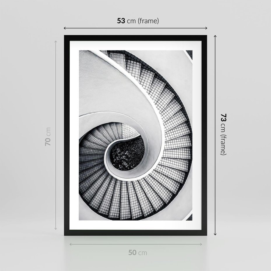 Plakat w ramie 50x70 - Nowoczesne Schody: Kręcone Piękno - nowoczesna architektura, kręcone schody - rama czarna