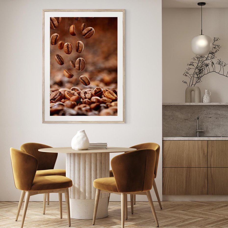 Plakat w ramie 50x70 - Kawiarniana atmosfera kawy - kawa, kawiarnia - rama drewno