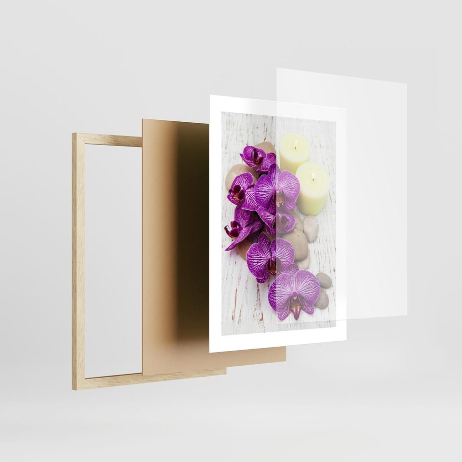Plakat w ramie 30x40 - Relaksujące spa w otoczeniu orchidei - spa, świece - rama drewno