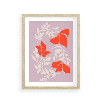 Plakat w ramie 40x50 - Kwiatowa Kreatywność - nowoczesny plakat, roślinne motywy - rama drewno