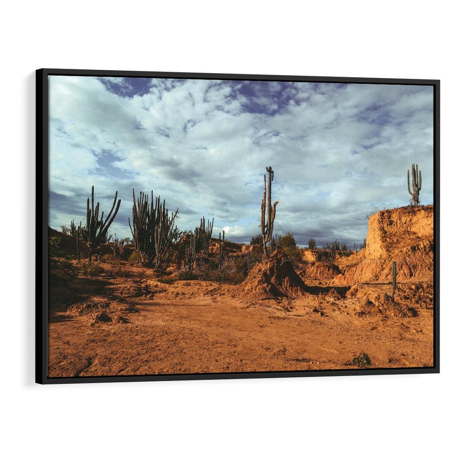 Obraz w ramie 100x70 - Skarby Pustynnego Kanionu - pustynia, kaktusy - rama czarna
