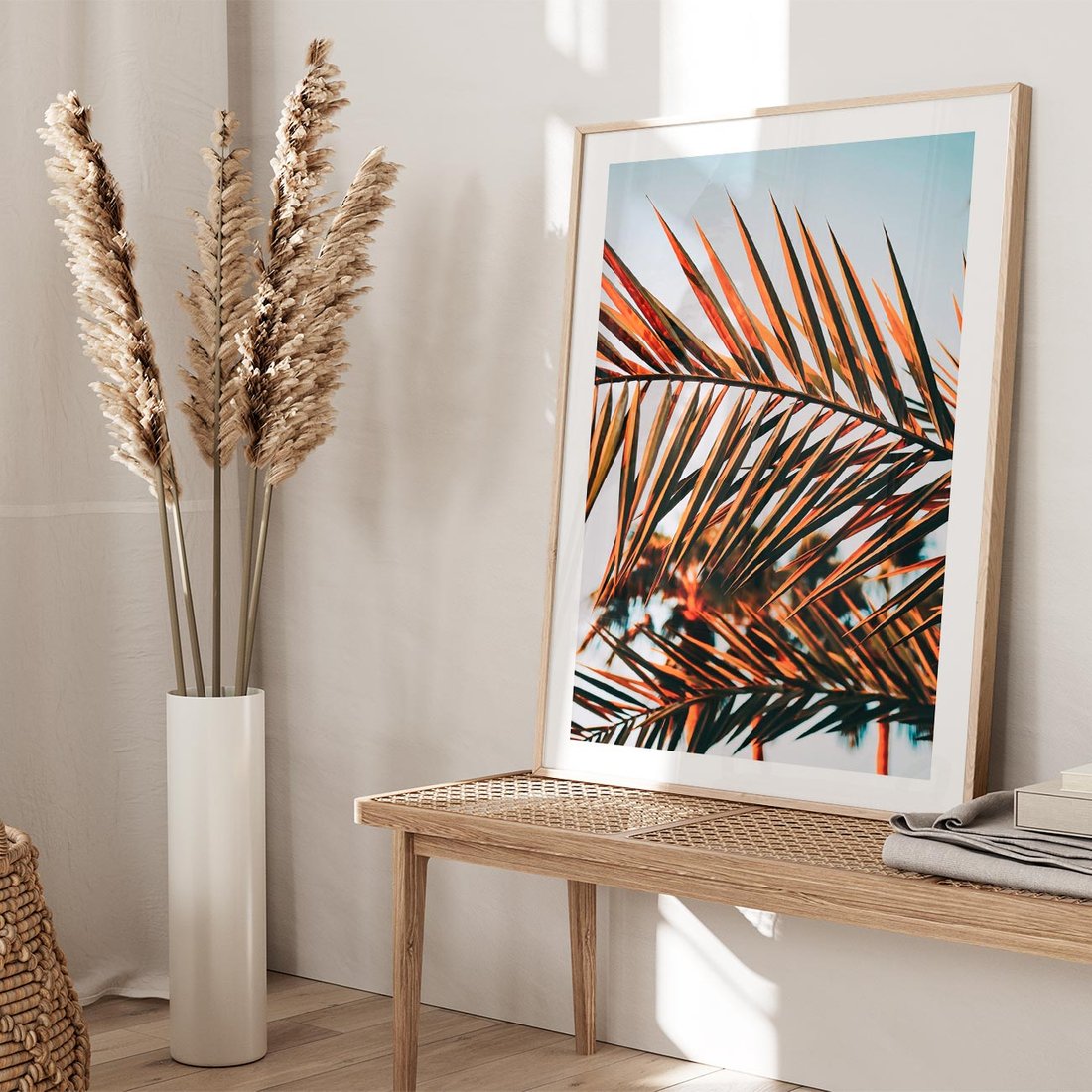 Plakat w ramie 40x50 - Tropikalna Harmonia - palma, liście palmy - rama drewno