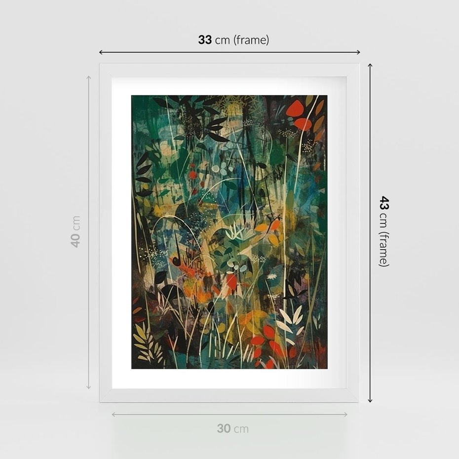 Plakat w ramie 30x40 - Abstrakcyjne Wariacje Form - abstrakcyjny obraz, mnogość kolorów - rama biała