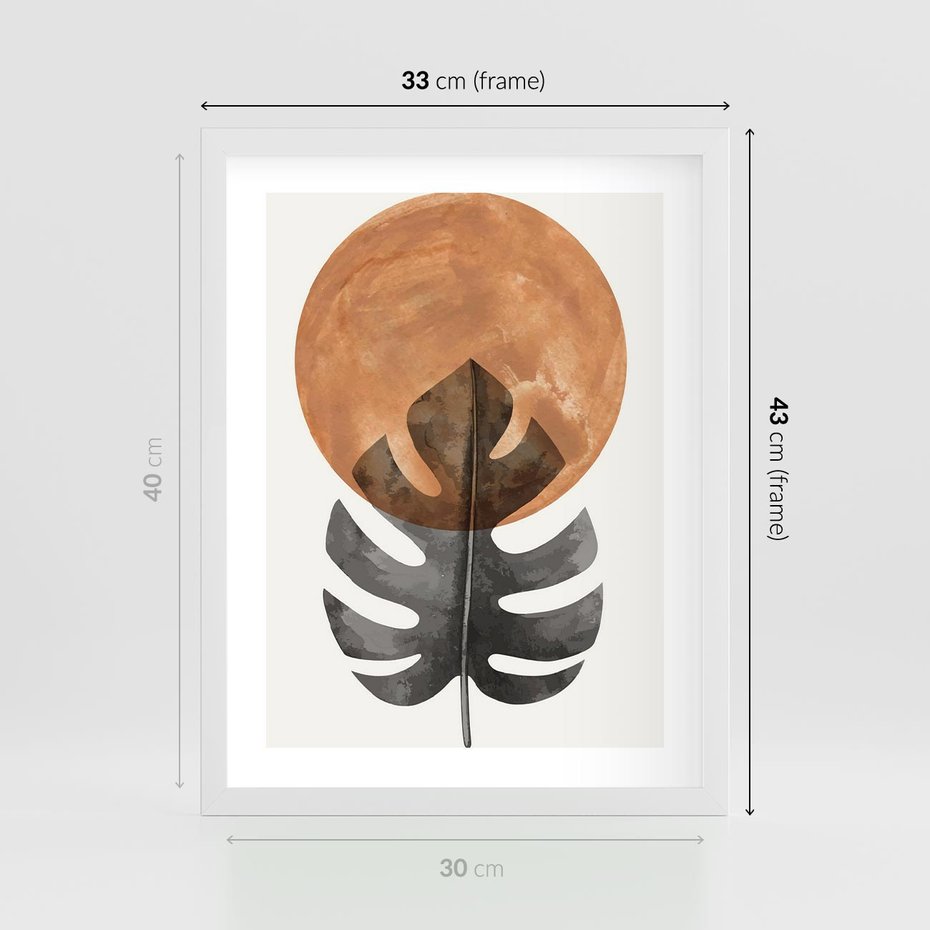 Plakat w ramie 30x40 - Natura a Sztuka - liść monstery, czarna grafika - rama biała