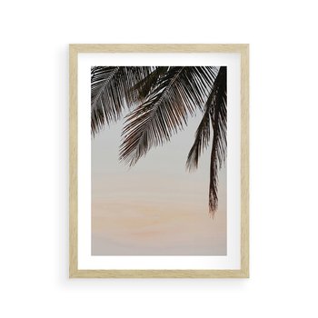 Plakat w ramie 30x40 - Tropikalna Harmonia - palmy na tle nieba - rama drewno