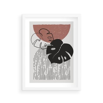 Plakat w ramie 30x40 - Nowoczesna Monstera: Szkic w Grafice - nowoczesna grafika, monstera - rama biała