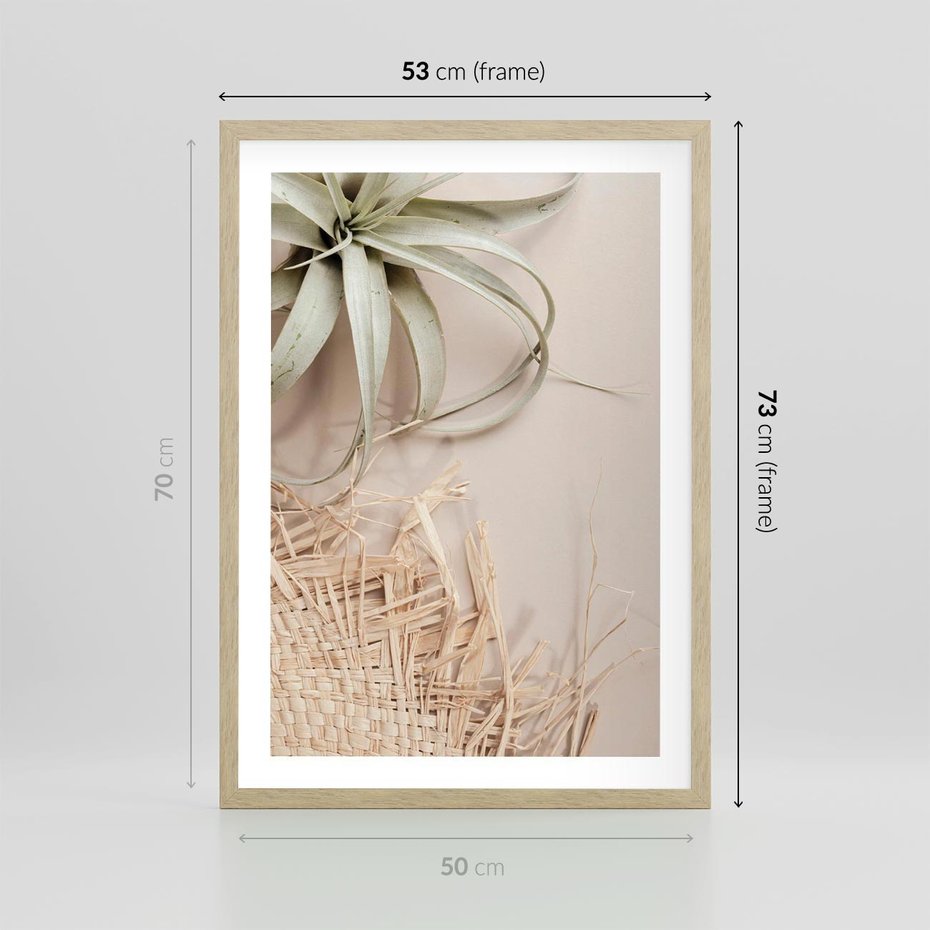 Plakat w ramie 50x70 - Aloes w Stylu Boho - kompozycja, wiklina - rama drewno
