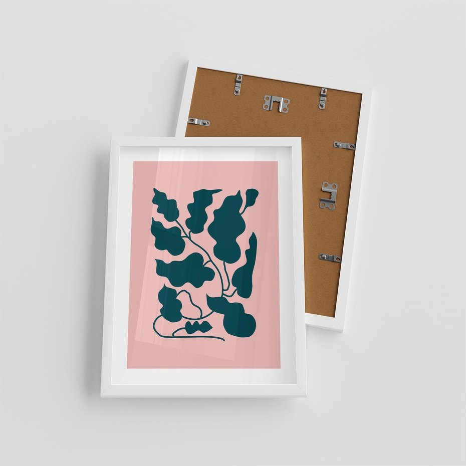 Plakat w ramie 30x40 - Kształty Nieznanego Świata - abstrakcyjne liście, boho styl - rama biała