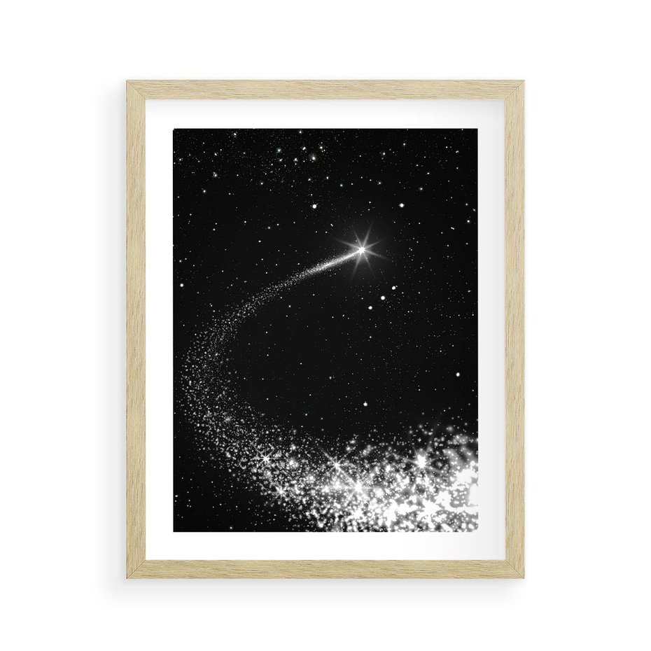 Plakat w ramie 40x50 - Kometa wśród gwiazd - kometa, gwiazdy - rama drewno