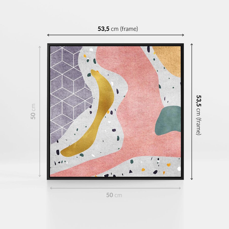 Obraz w ramie 50x50 - Eklektyczny Mix - kolaż, pastelowe abstrakcyjne plamy - rama czarna