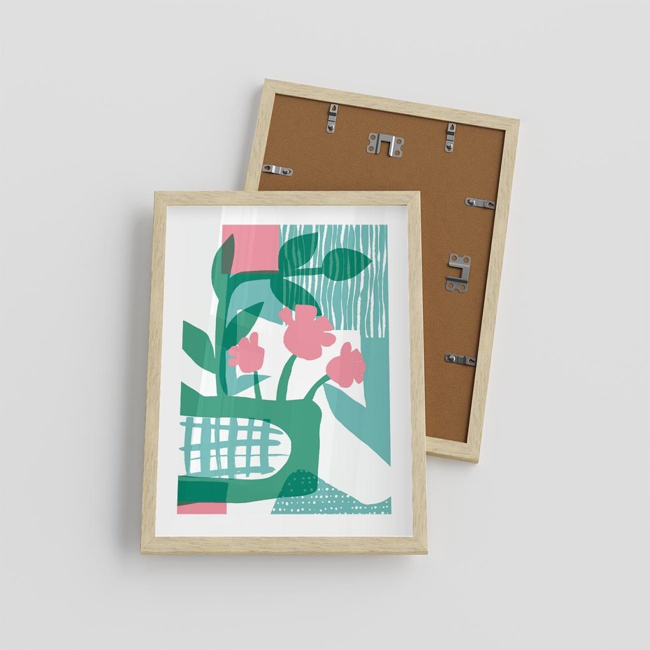 Plakat w ramie 30x40 - Harmonijne Plamy - abstrakcyjne pastelowe kwiaty, nowoczesna sztuka - rama drewno