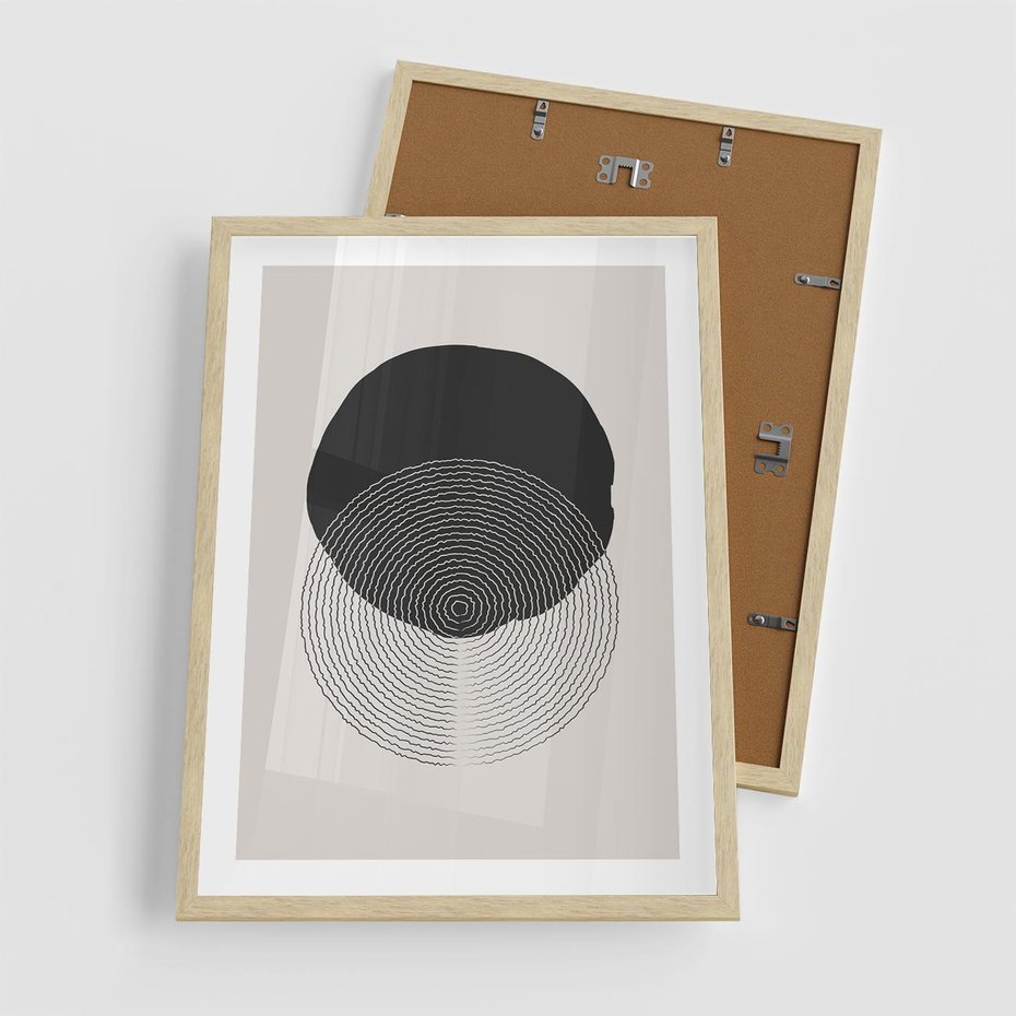 Plakat w ramie 50x70 - Boho Przenikanie Uroku - abstrakcyjna kompozycja, okręgi - rama drewno