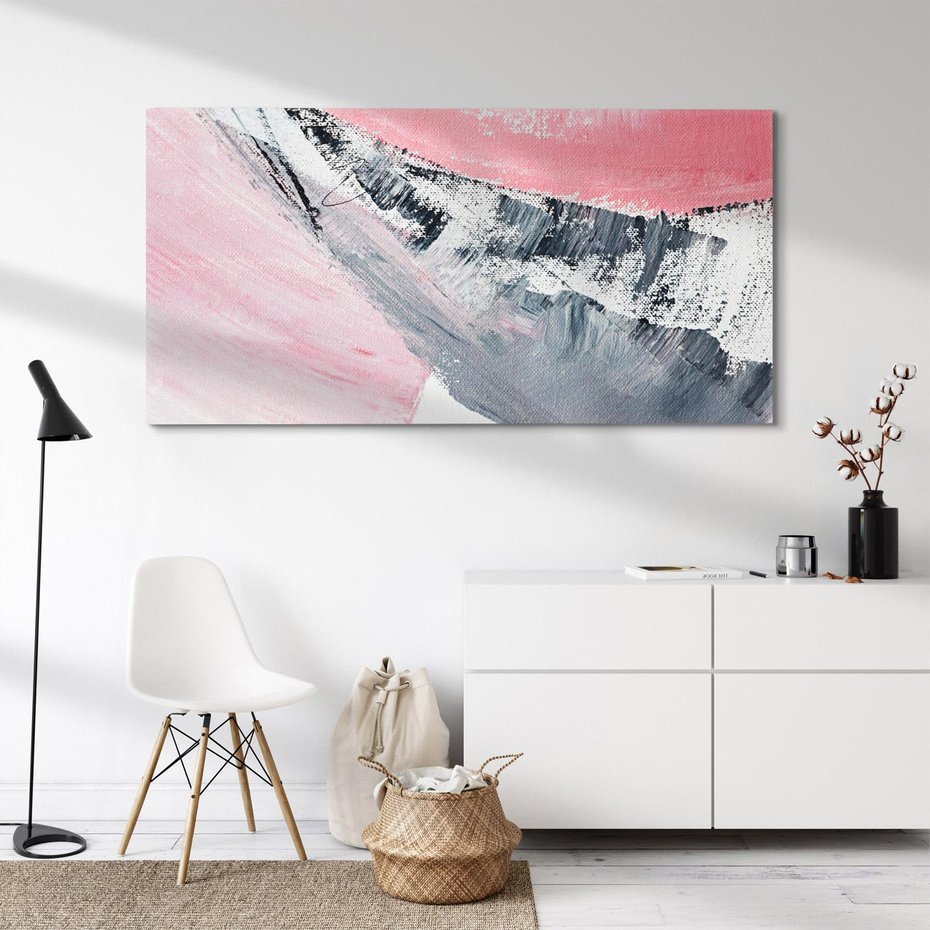 Obraz na płótnie 100x50 - Kontrastujący Ruch Emocji - abstrakcyjne pasy farby, kolory róż szary czarny