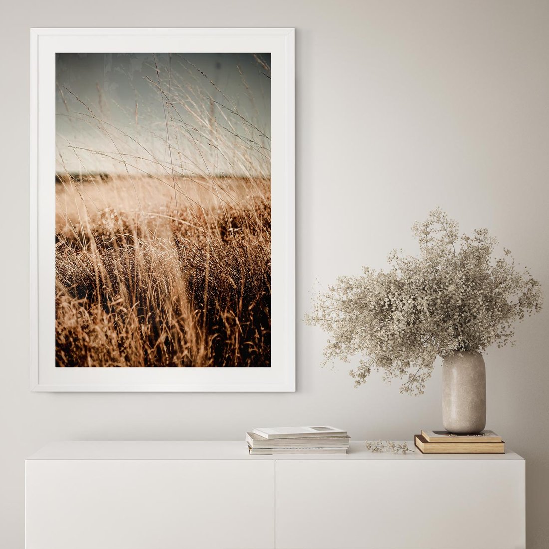 Plakat bez ramy 40x50 - Sucha Trawa w Odcieniach Sepii - suche trawy, łąka odcienie beżu