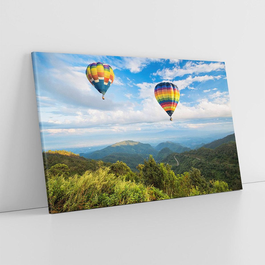Obraz na płótnie 120x80 - Balony w górach: spektakularne widoki - balony, góry