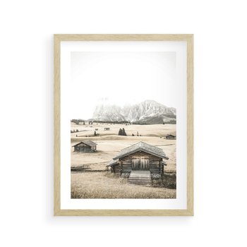 Plakat w ramie 40x50 - Chatka w Górskiej Sepii - domek w górach, chatka - rama drewno