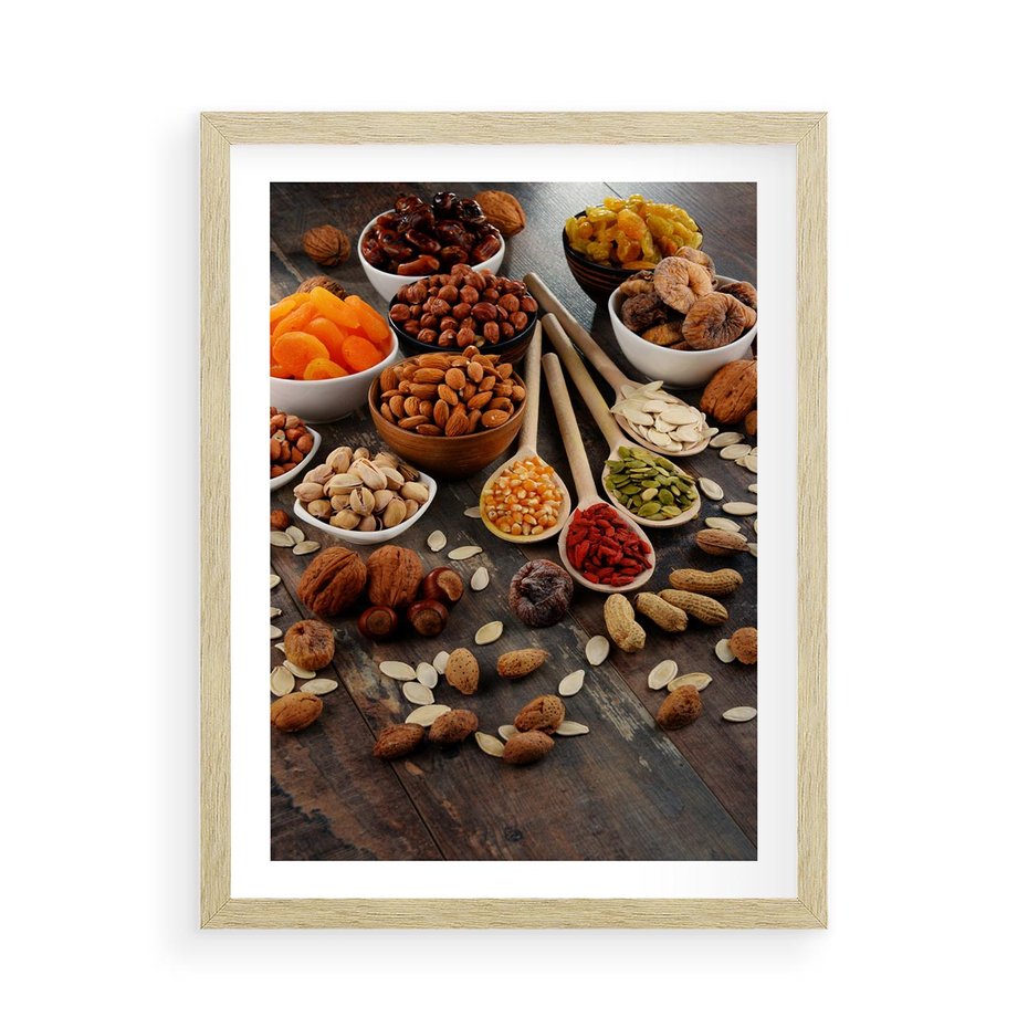 Plakat w ramie 50x70 - Szlachetne smaki kuchni - nasiona, bakalie - rama drewno