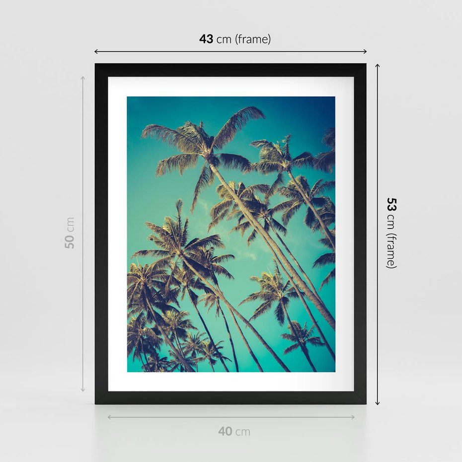 Plakat w ramie 40x50 - Tropikalne palmy w krainie słonecznych wakacji - palmy, tropiki - rama czarna