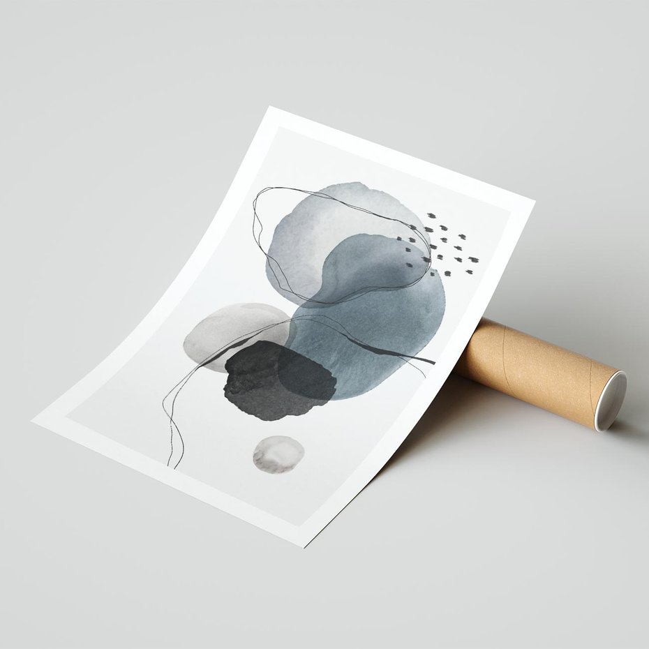 Plakat bez ramy 30x40 - Wibracje Kształtów - abstrakcyjne plamy akwarelowe, czarny szkic