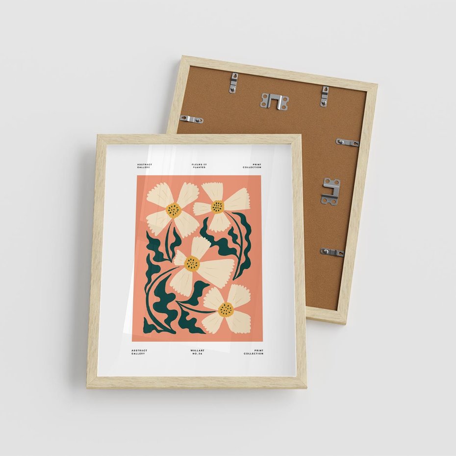 Plakat w ramie 40x50 - Refleksje w roślinnym odbiciu - kwiatowa kompozycja, minimalizm - rama drewno