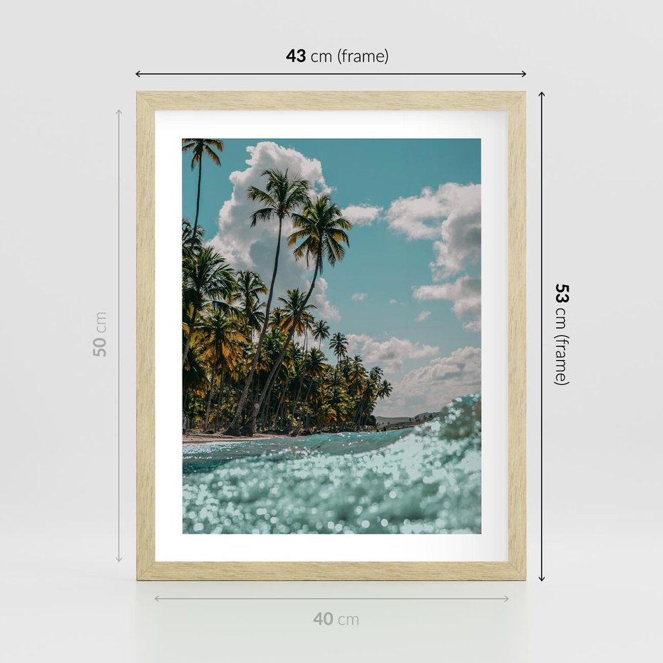 Plakat w ramie 40x50 - Rajskie Wakacje - plaża, palmy - rama drewno