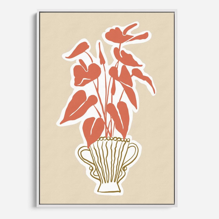 Obraz w ramie 50x70 - Harmonijne Echa - abstrakcyjne kwiaty liście, elegancka kompozycja - rama biała