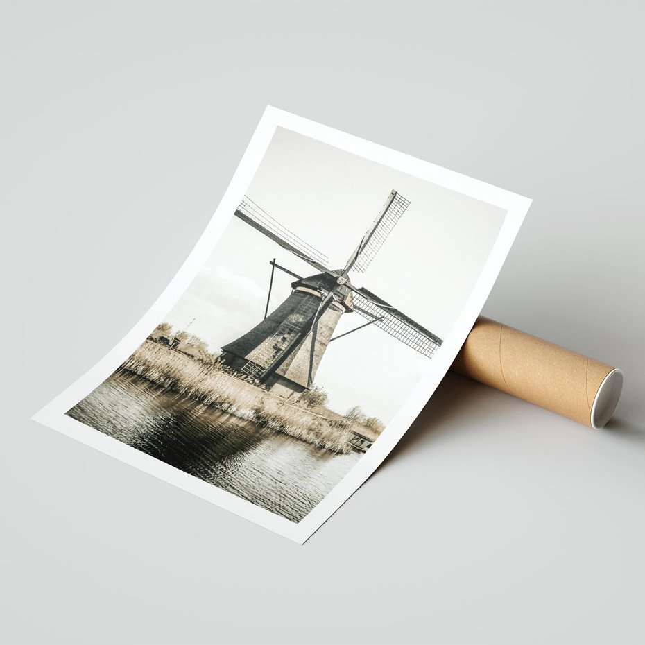 Plakat bez ramy 30x40 - Holenderski Wiatrak w Sepii - holenderski wiatrak, młyn