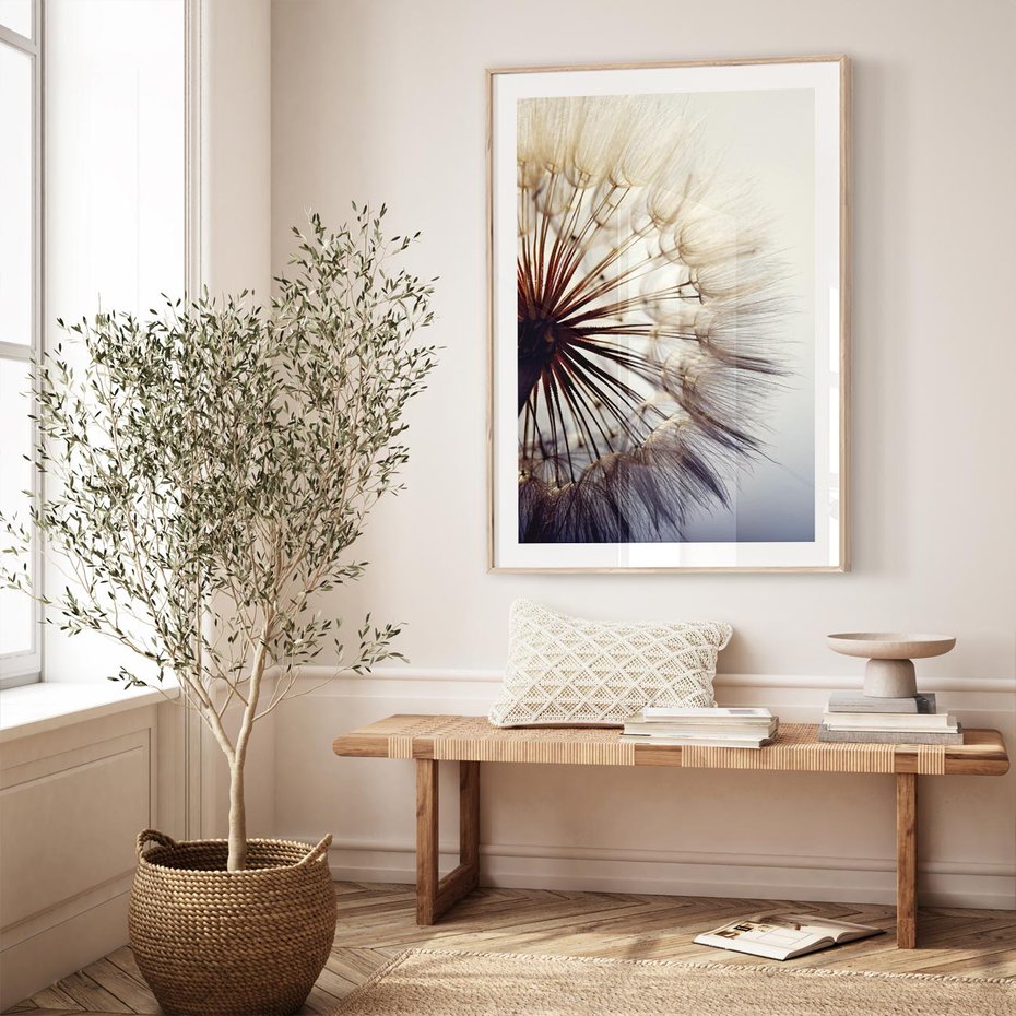 Plakat w ramie 30x40 - Makro piękno dmuchawca - makro, dmuchawiec - rama drewno