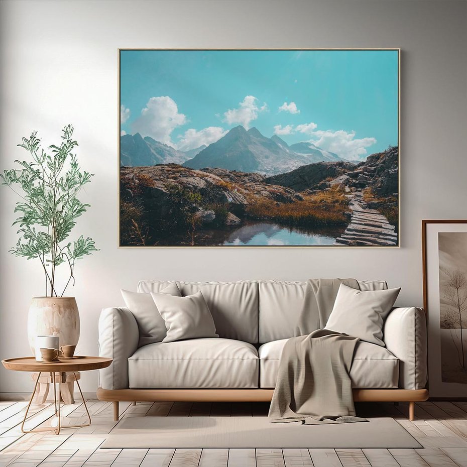 Obraz w ramie 100x70 - Inspirujący Pejzaż - ścieżka, górska - rama drewno