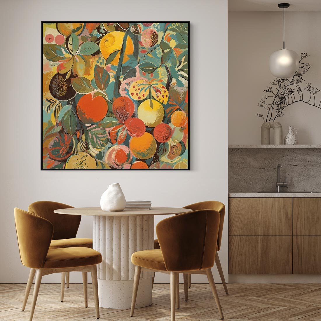 Obraz w ramie 50x50 - Księga Surrealnych Wyobrażeń - abstrakcyjny obraz owoców, jak picasso - rama czarna