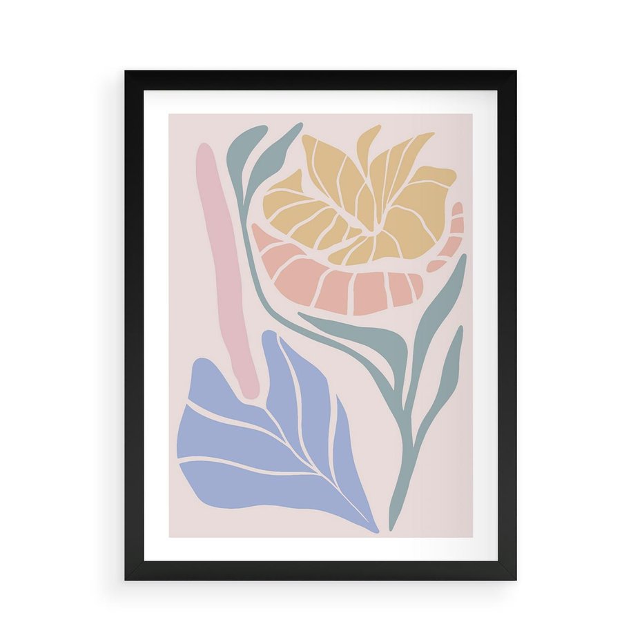 Plakat w ramie 50x70 - Wyjątkowe Ukojenie - pastelowe kwiaty, na beżowym tle - rama czarna