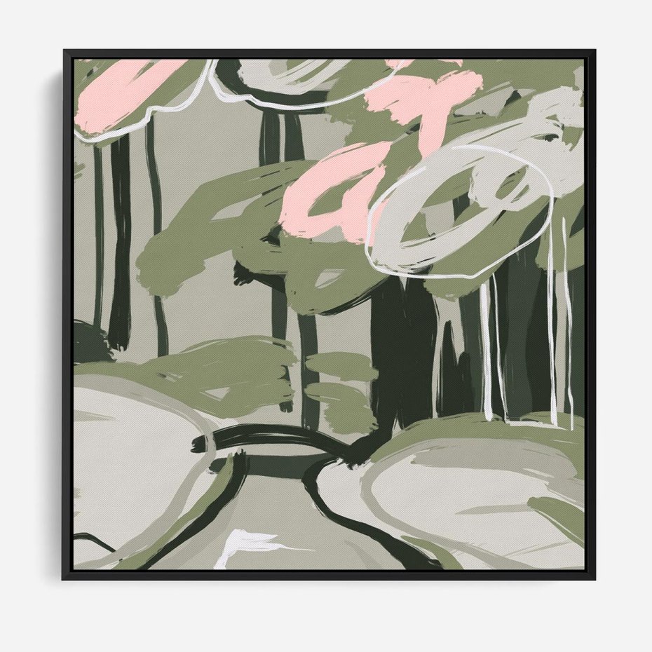 Obraz w ramie 50x50 - Leśny Zakątek - pastelowy krajobraz, nowoczesny plakat - rama czarna